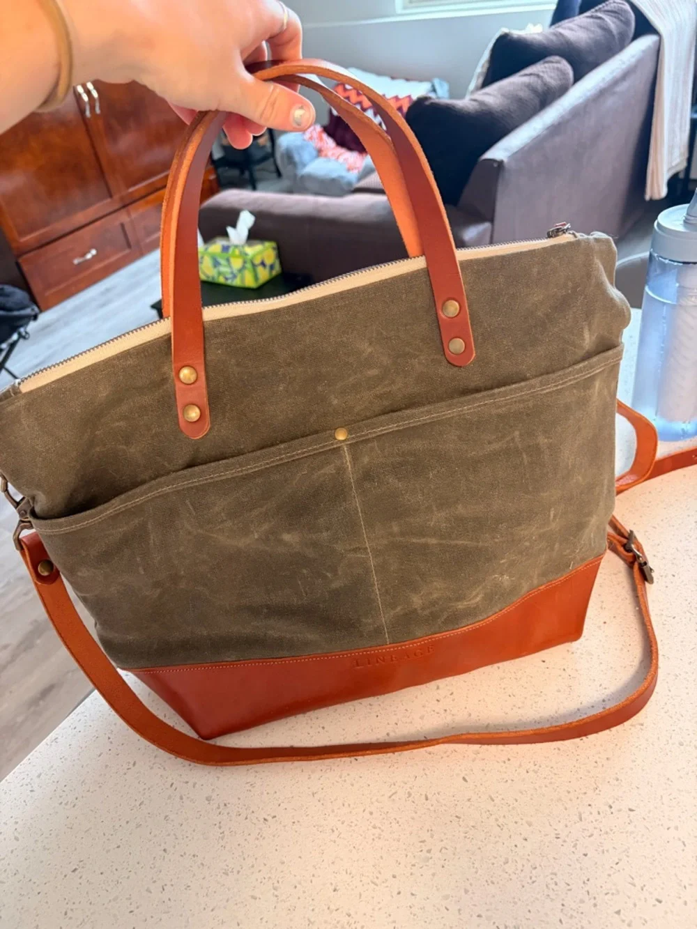 Olive Canvas & Brown Leather Men’s Carryall